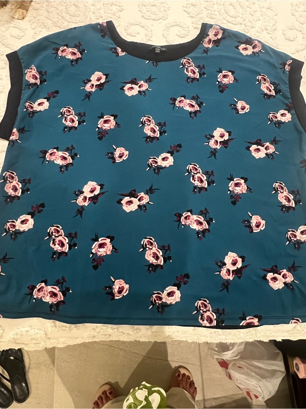 Lane Bryant Teal Floral Short Sleeve Tunic